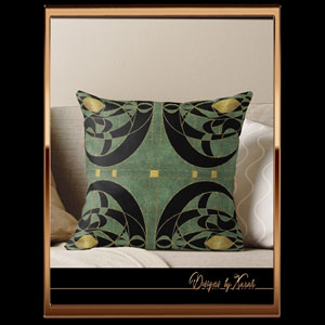 Chic abstract retro pattern in the geometric art deco chic of the twenties. Pure 20s luxury elegance. Nostalgic vintage gifts in Art Nouveau design with burlesque glamor mosaic. Four Seasons - summer.Beautiful Belle Epoque  glamour home interior decor. Green and golden yellow antique colored throw pillow and more decorative accessories.